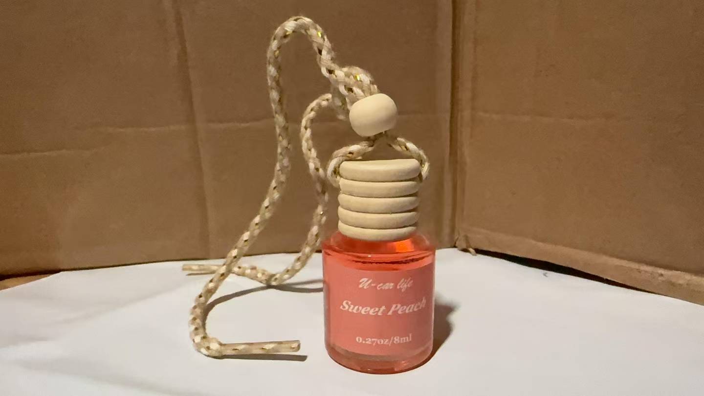 Hanging Car Air Freshener – Long Lasting 90 Days – Peach Scent – Essential Oil Diffuser with Reusable Glass Bottle – Auto Fragrance for Car Home Office
