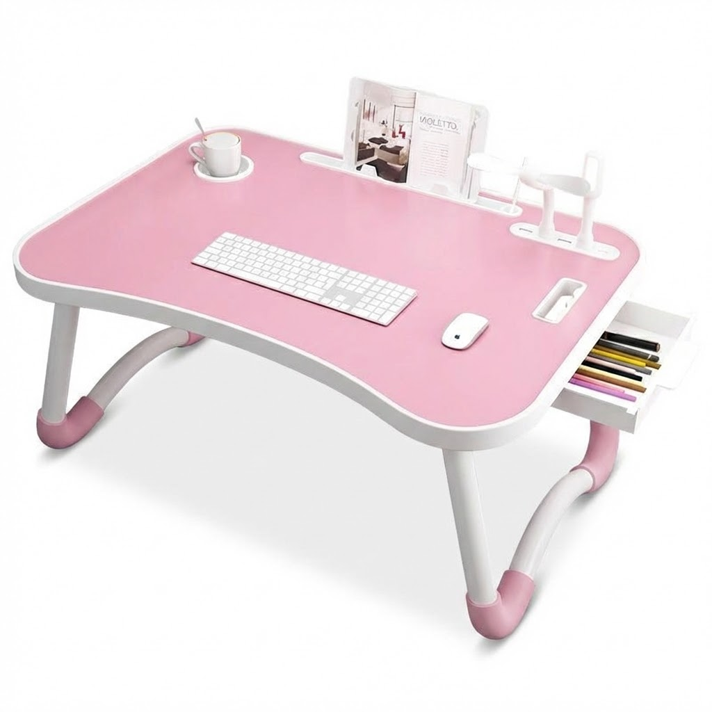 Laptop Desk Foldable Bed Table, Portable Lap Desk Laptop Bed Tray Table with Storage Drawer and Cup Holder, Lap TraysTables Note