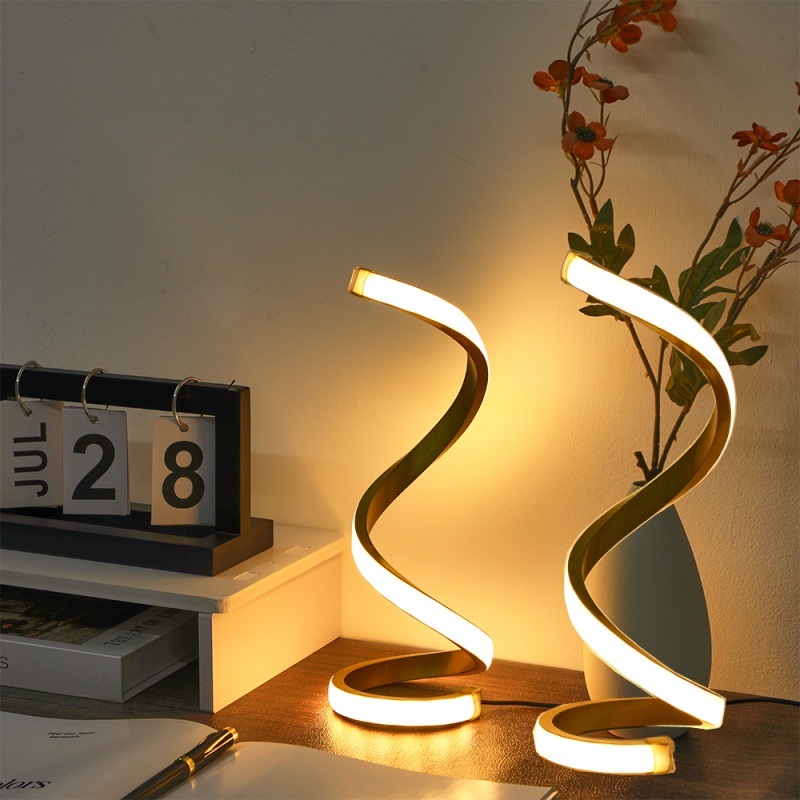 S Desk Lamp (2PC gold) 2PCCreative Spiral Three-Color Adjustable LED Desk Lamp, Three-Color Dimming, Soft Lighting, Eye-Friendly