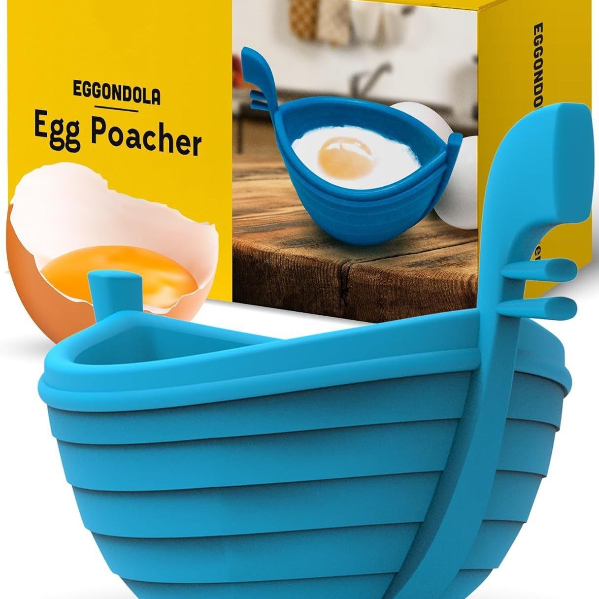Eggondola Silicone Egg Poacher – Floating Egg Cooker for Perfect Poached Eggs – BPA-Free Dishwasher Safe – Blue