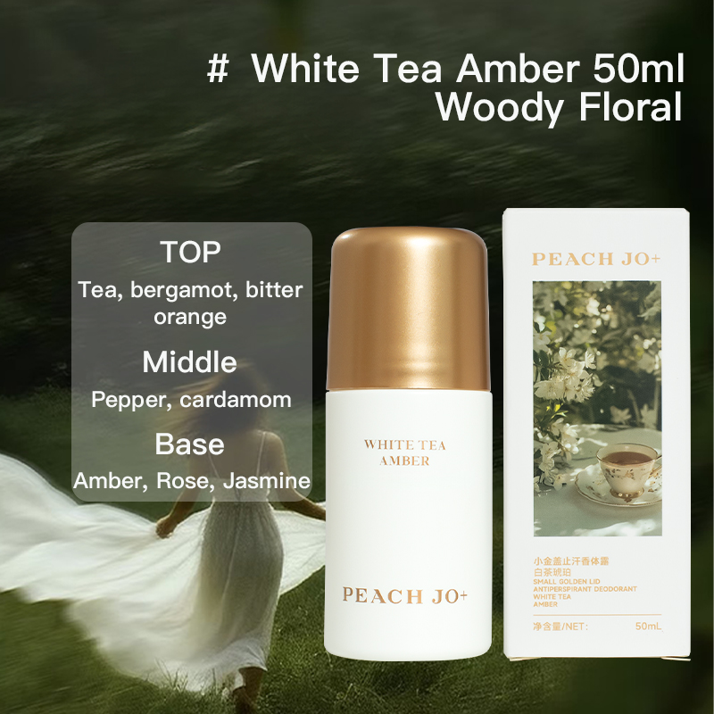 PEACH JO+ Little Gold Cap Antiperspirant – White Tea Amber – 50ml – Roll-On Deodorant – Long-Lasting Fragrance – Non-Sticky – For Daily Freshness
