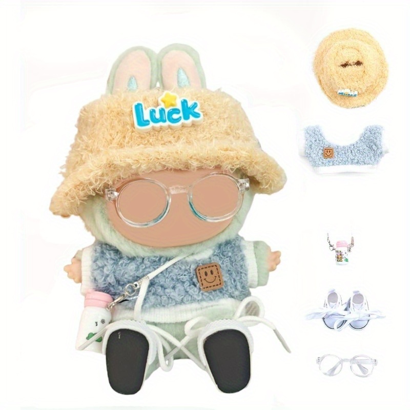 17cm Doll Clothes Outfit Accessories for bubu, Includes Light Pink Heart-Shaped Velvet Hat, Small Bottle, Glasses, , No Doll Included