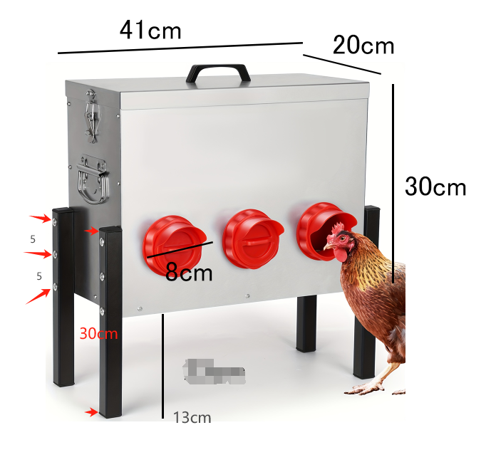 Automatic Chicken Feeder Box , 6 Feeding Ports, No Waste Poultry Feeder with Locking Lid and Adjustable Legs for Chickens, Ducks,