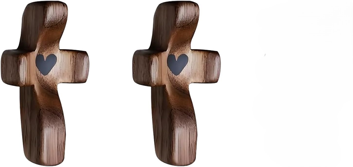 2 Pcs Wooden Cross Fidget – Olive Wood Pocket Cross for Anxiety Relief – Encouragement Gift for Prayer and Meditation