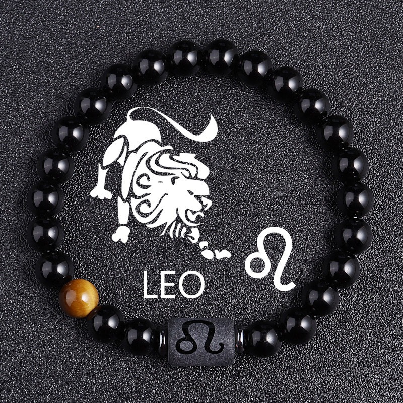 Leo Zodiac Bracelet – Black Natural Stone – 8mm Beaded Elastic Bracelet for Men Women – Stretchy Adjustable Feng Shui Bracelet – Positive Energy Gift for Couples