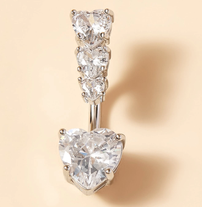 Heart CZGR white Heart Shaped Umbrella Rings with Zirconia,Hypoallergenic Surgical Steel,