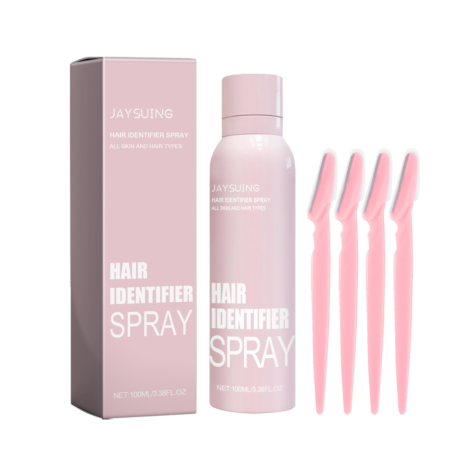 Jaysuing Hair Identifier Spray – 100ml Facial Hair Removal Spray + 4 Eyebrow Trimmers – Gentle Painless Formula – Smooth & Easy Hair Removal for Face
