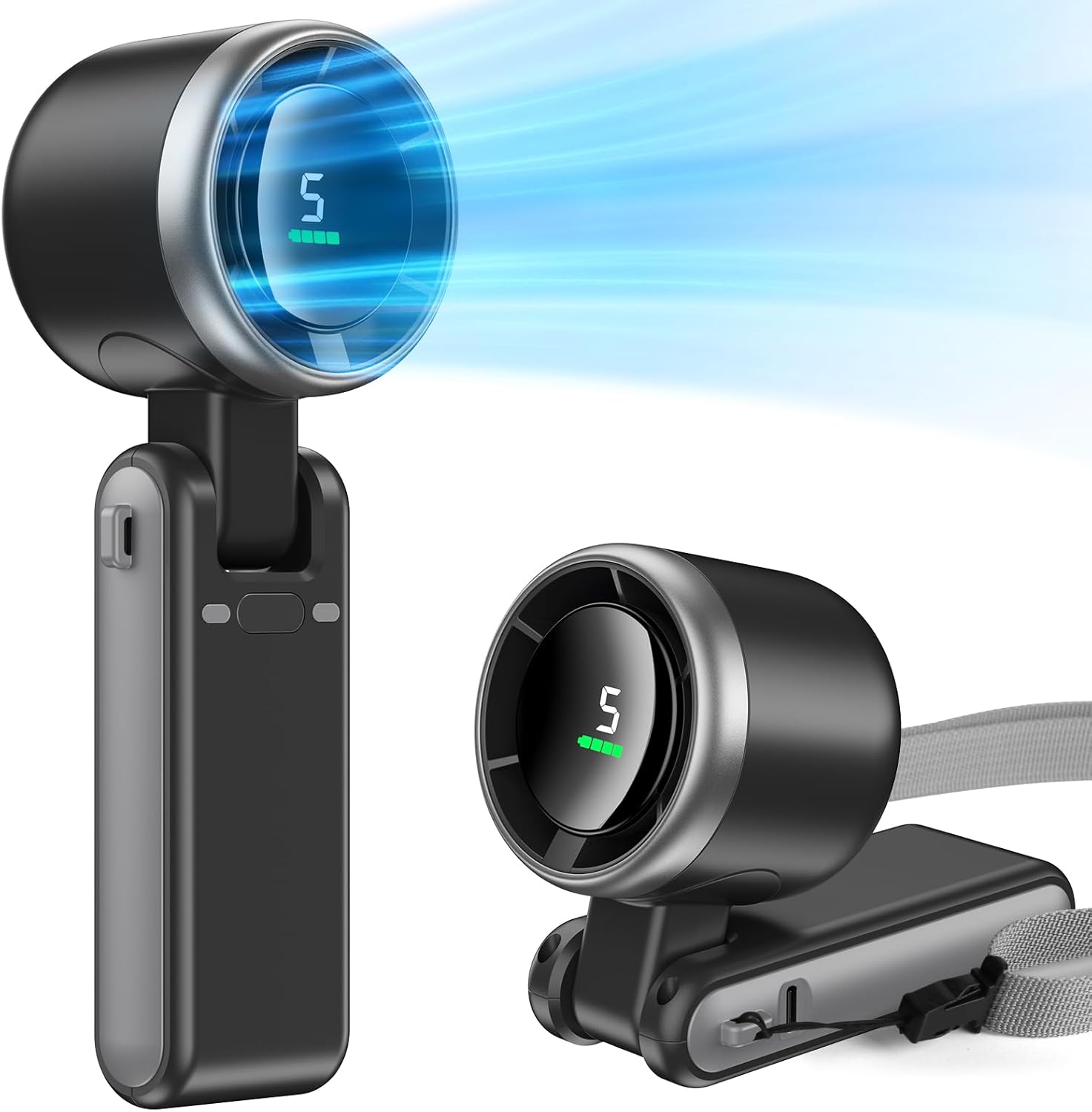 Portable Handheld Turbo Fan, 5 Gear Wind,2500mAh Battery Operated, Up to 10 Working Hours, 3 IN 1 Hand Fan Rechargeable with Air Turbo Tech