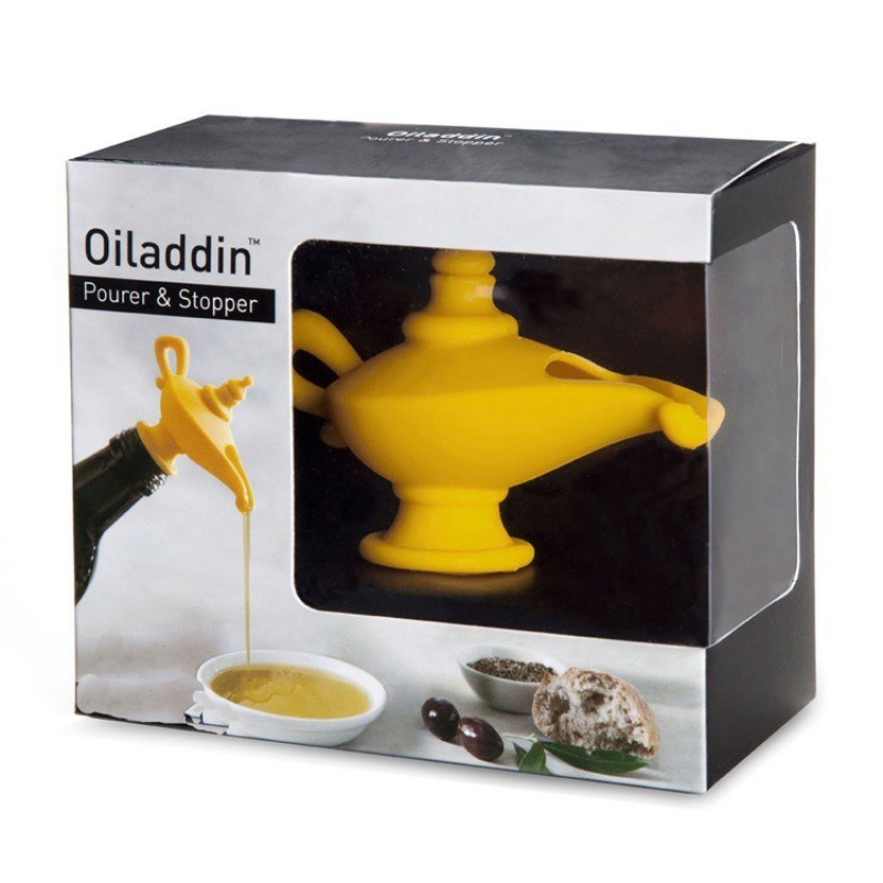 Yellow Aladdin Lamp Wine Pourer – Silicone Wine Stopper & Spout – Drip-Free Pouring – Oiladdin