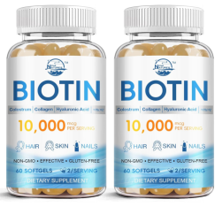 NL Biotin Softgels – 2 Bottles – Hair, Skin & Nails Vitamins – with Collagen, Hyaluronic Acid, Bovine Colostrum – Non-GMO Gluten-Free – for Women & Men