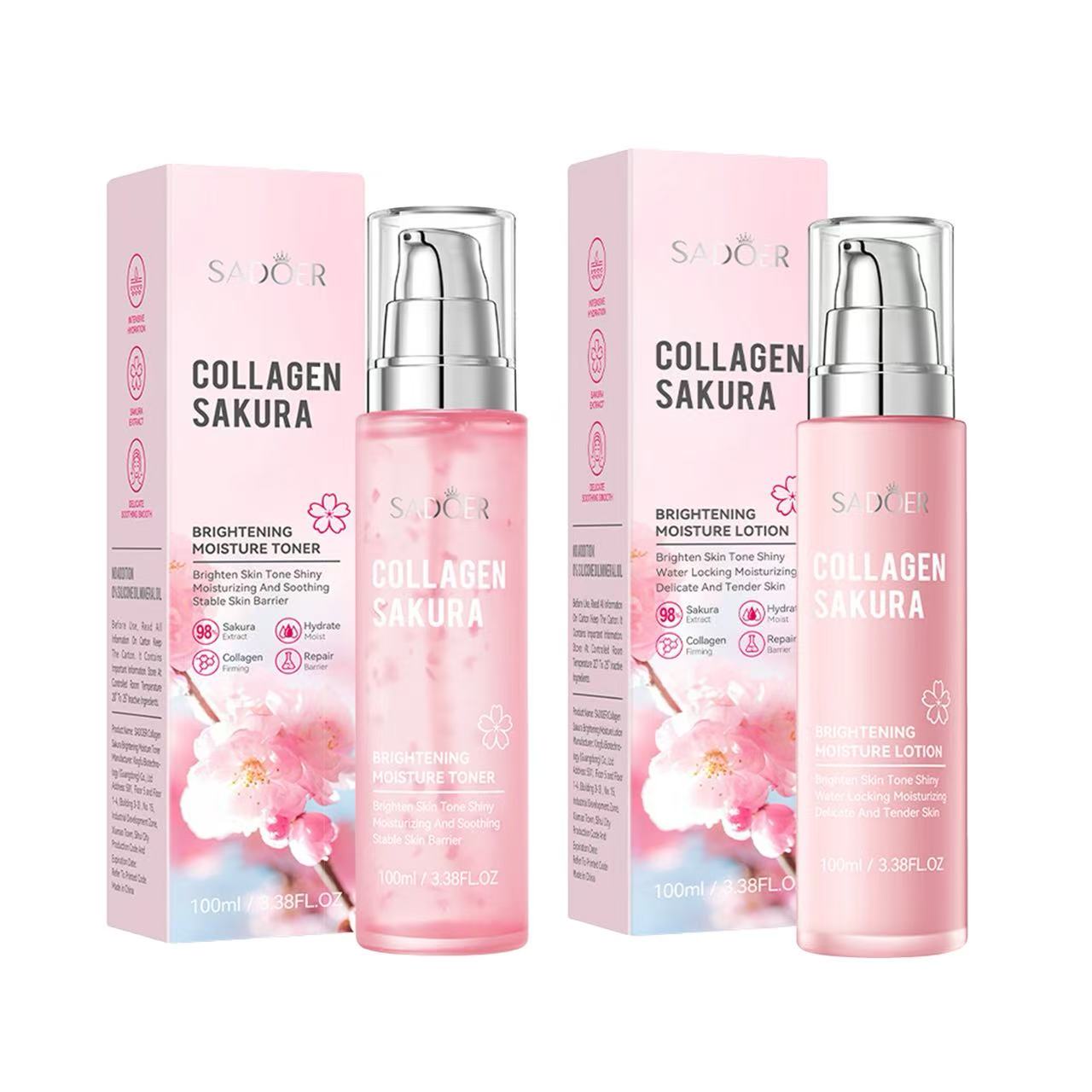 (2pcs) Collagen Sakura Brightening Moisture Toner Brighten Skin Tone Shiny Stable Skin Barrier  