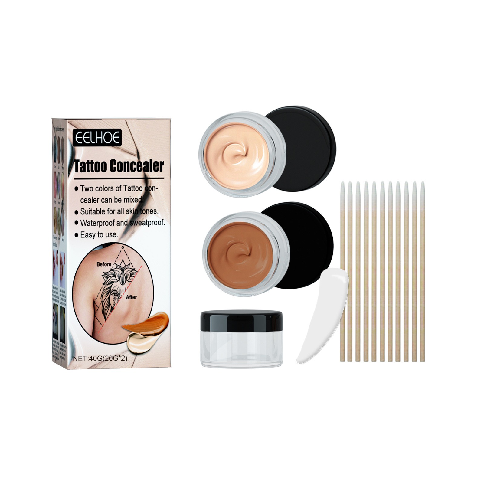 Professional Tattoo Cover Up Concealer – 1 Set (2 Colors) – Waterproof & Sweatproof Body Makeup for Legs, Dark Spots, Scars, Vitiligo – Full Coverage Natural Formula