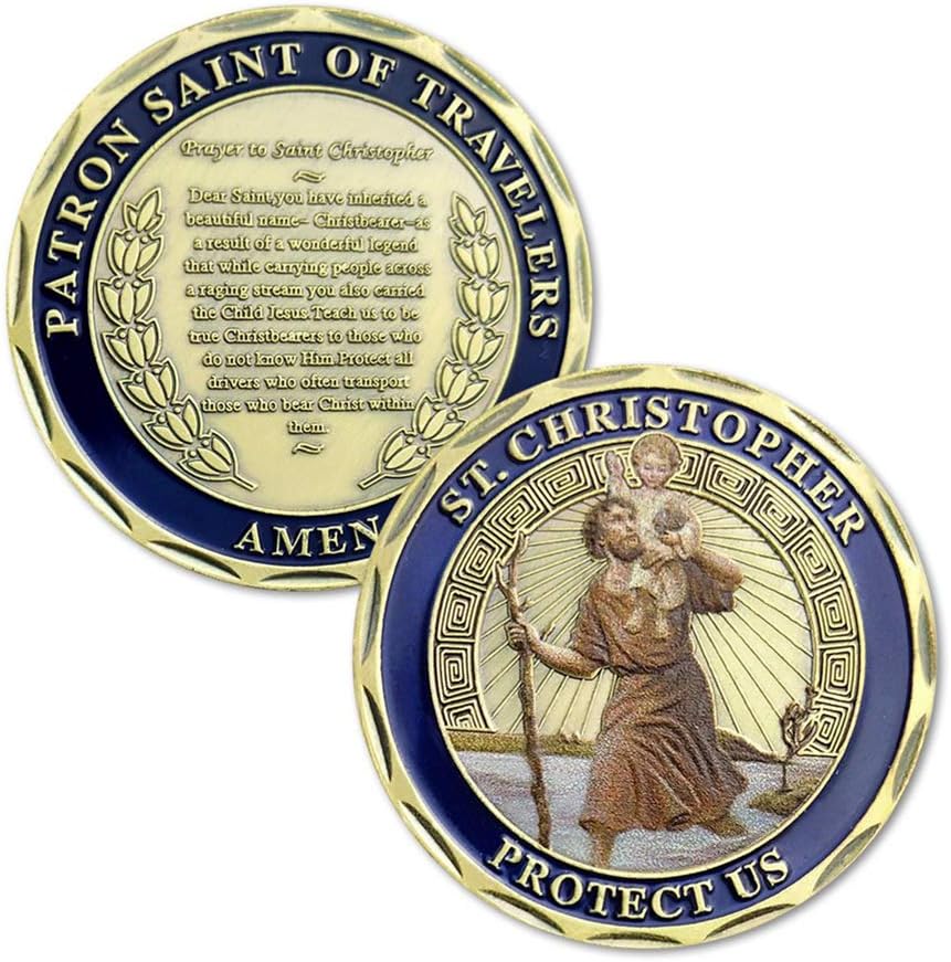 4pc  Patron Saint of Travelers Prayer Commemorative Coin St Christopher Challenge Coin for Travelers