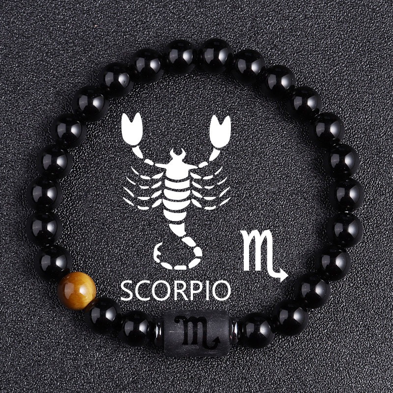 Scorpio Zodiac Bracelet –Natural stone twelve zodiac elastic bracelet for men and women, zodiac signs, obsidian beads, couple fashion bracelet accessories