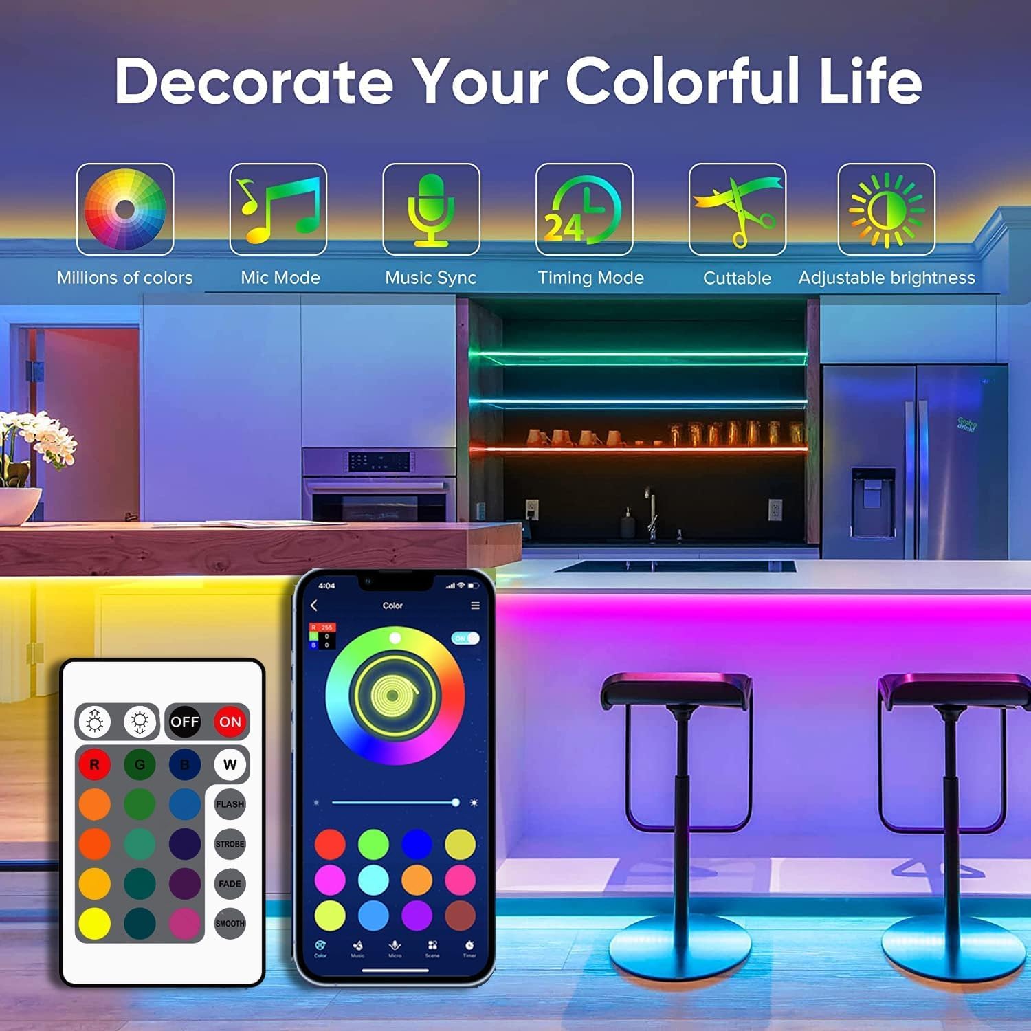 (5 Meter )Smart Bluetooth  LED Strip Light Kit - Flexible Multi-Color Lighting with USB Controller for TV Backlight, Bedroom, Diwali,